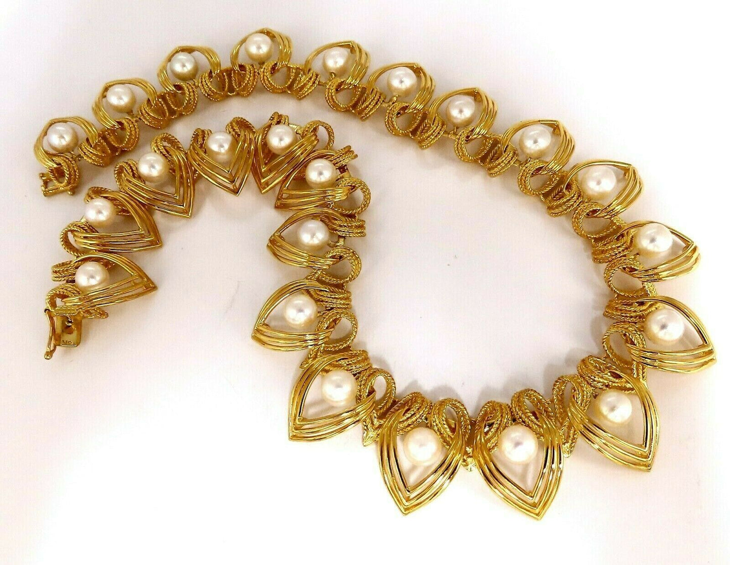 6.3mm Natural Japanese Akoya Pearls Necklace 18 Karat Two Tier Intertwined Twist