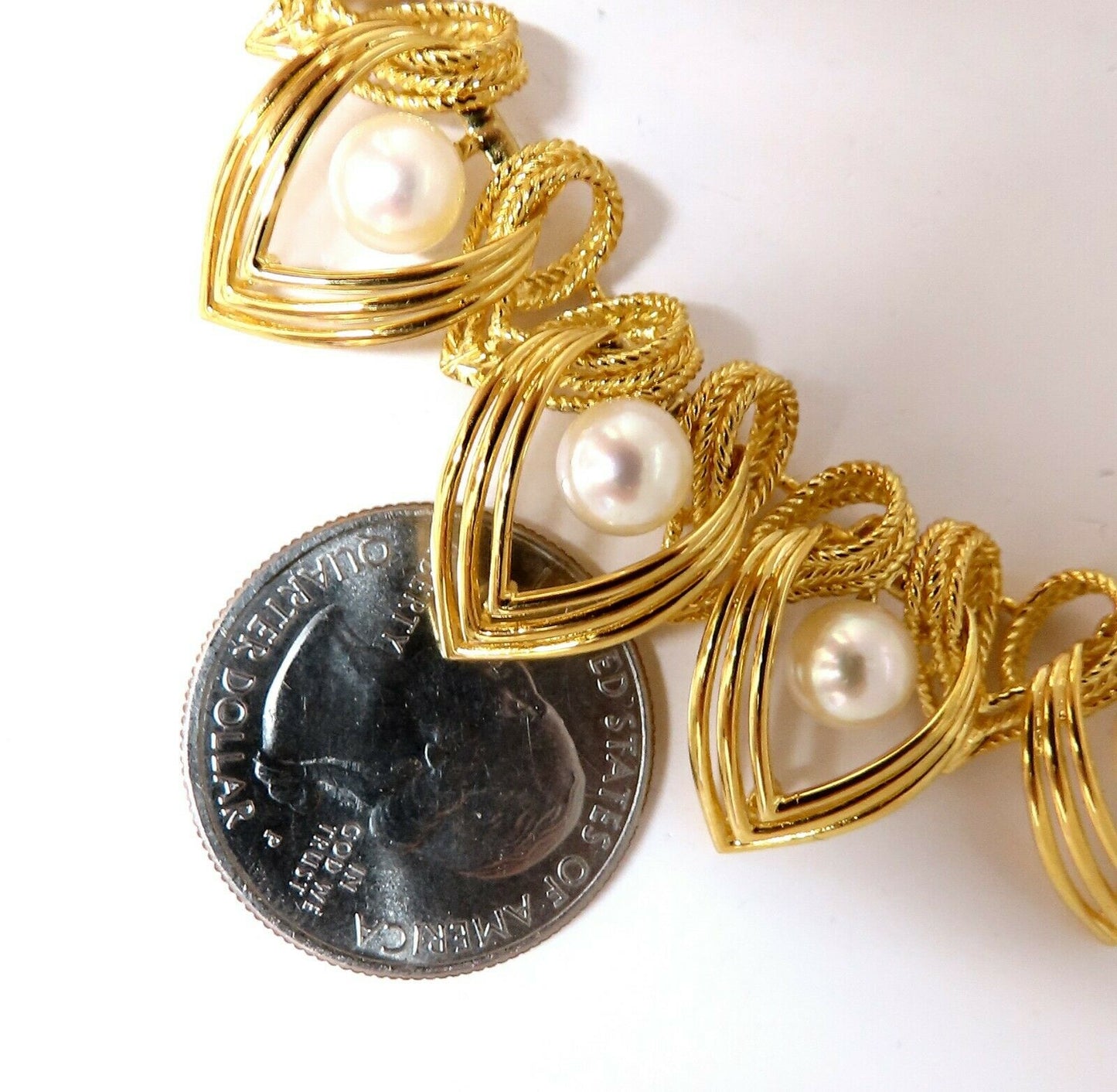 6.3mm Natural Japanese Akoya Pearls Necklace 18 Karat Two Tier Intertwined Twist