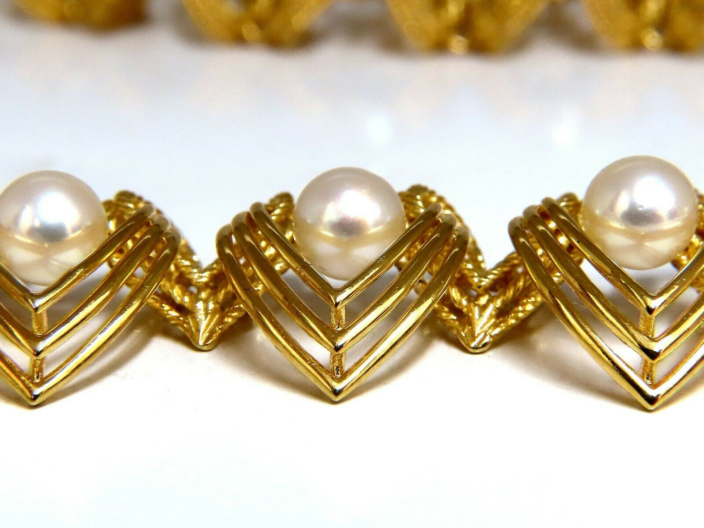 6.3mm Natural Japanese Akoya Pearls Necklace 18 Karat Two Tier Intertwined Twist