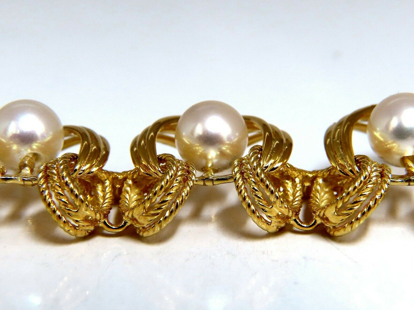 6.3mm Natural Japanese Akoya Pearls Necklace 18 Karat Two Tier Intertwined Twist