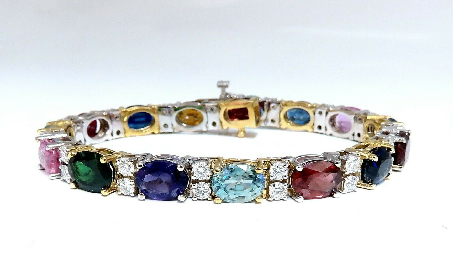 26.50ct Natural Emeralds Aquamarines Red Tourmaline Bracelet 14 Karat Gemline