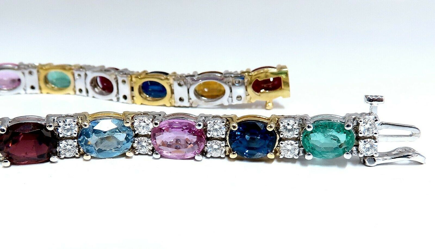 26.50ct Natural Emeralds Aquamarines Red Tourmaline Bracelet 14 Karat Gemline