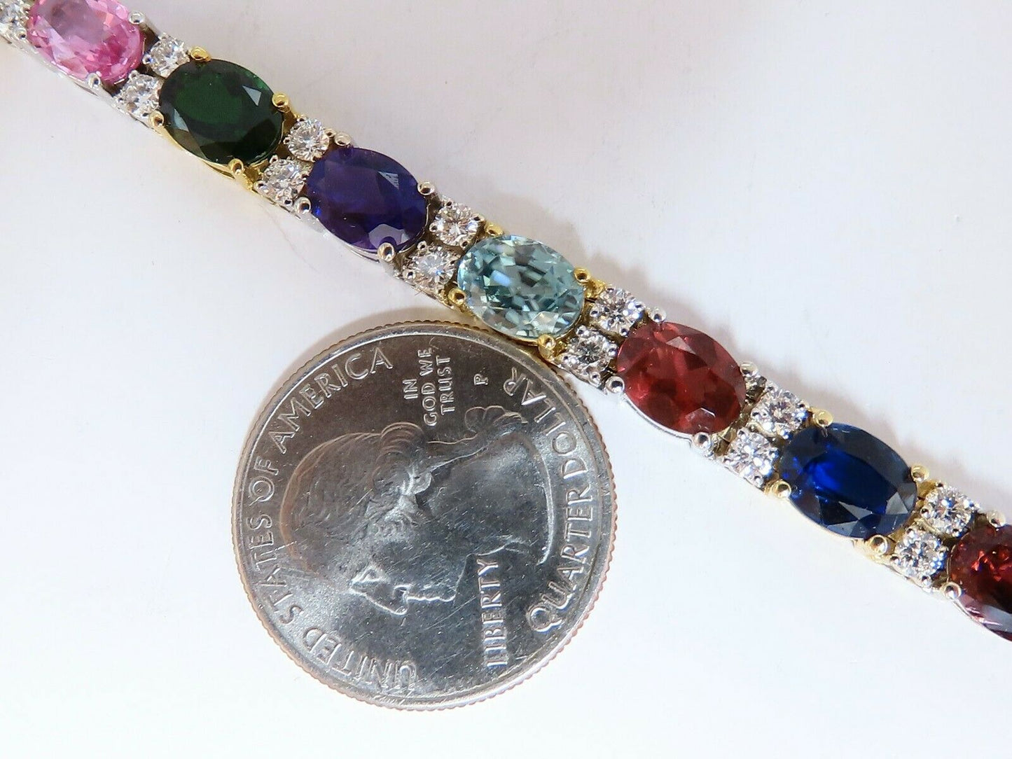 26.50ct Natural Emeralds Aquamarines Red Tourmaline Bracelet 14 Karat Gemline