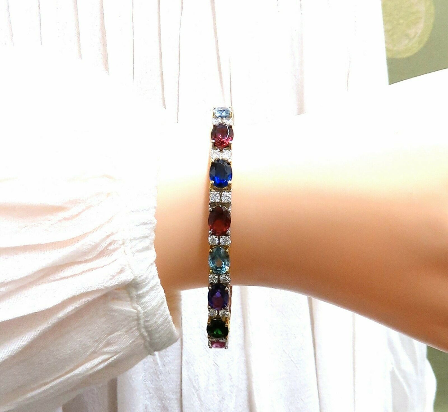 26.50ct Natural Emeralds Aquamarines Red Tourmaline Bracelet 14 Karat Gemline