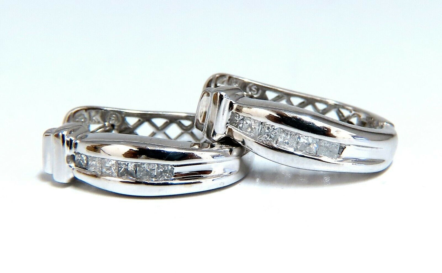 .25ct natural princess diamonds hoop earrings button 14 karat