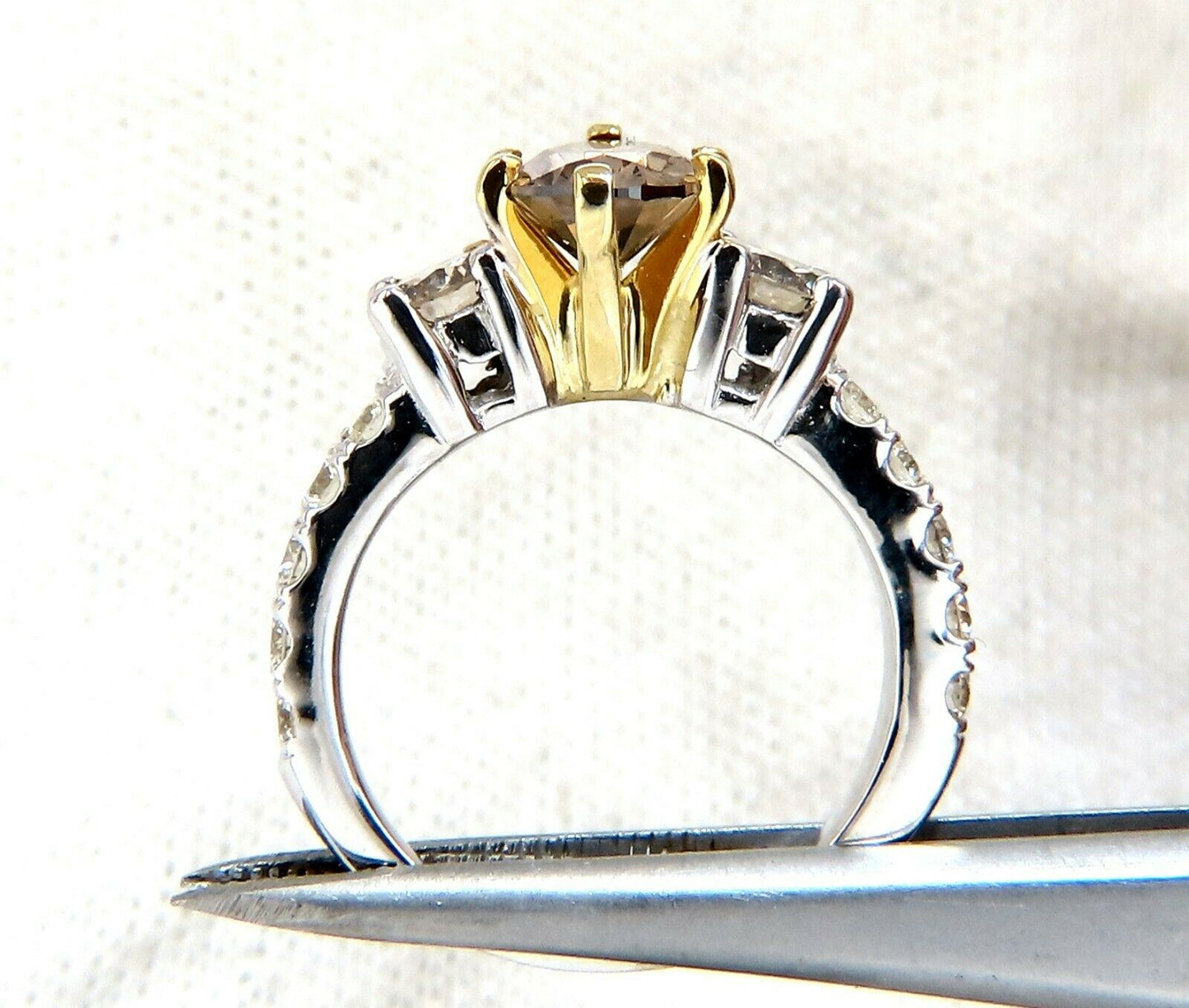 1.50ct Natural Fancy Brown & 1.30ct Diamonds Mod Three Ring 14 Karat