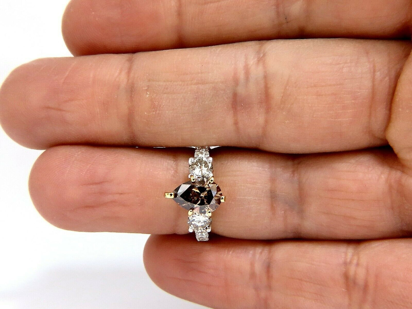 1.50ct Natural Fancy Brown & 1.30ct Diamonds Mod Three Ring 14 Karat