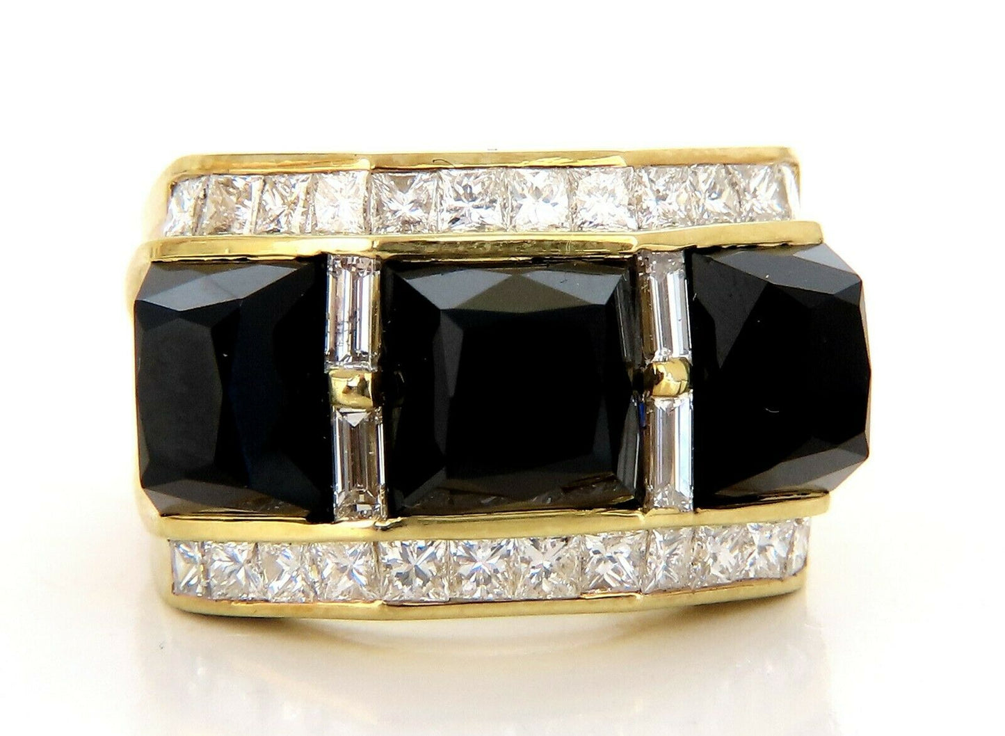 2.00ct Natural Jet Black Onyx Diamonds Ring 18 Karat