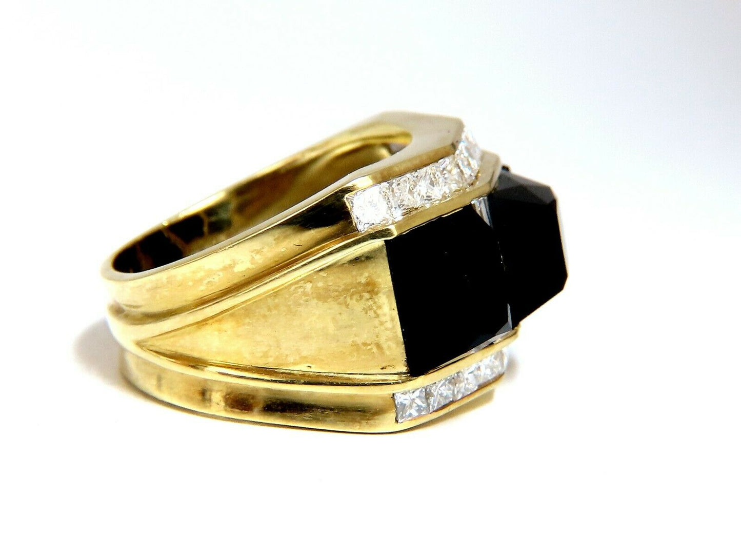 2.00ct Natural Jet Black Onyx Diamonds Ring 18 Karat