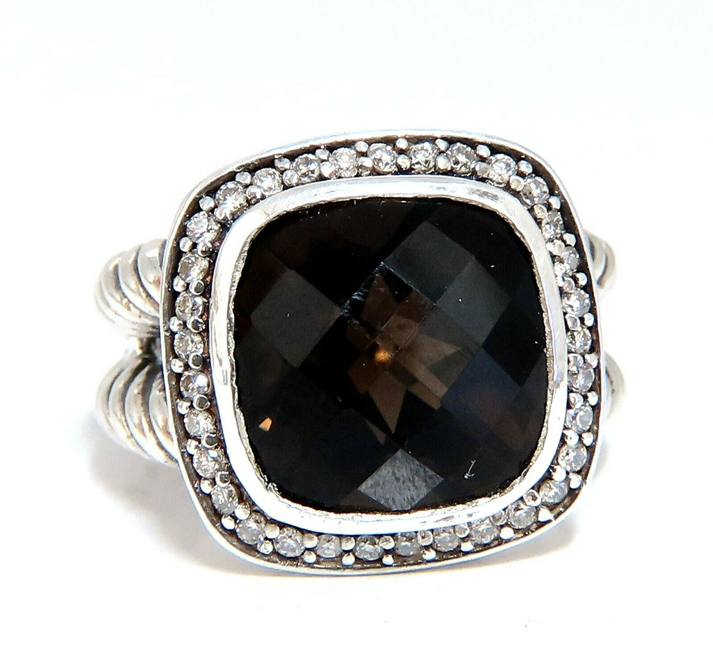 Natural Smokey Topaz Diamonds Ring Silver 925