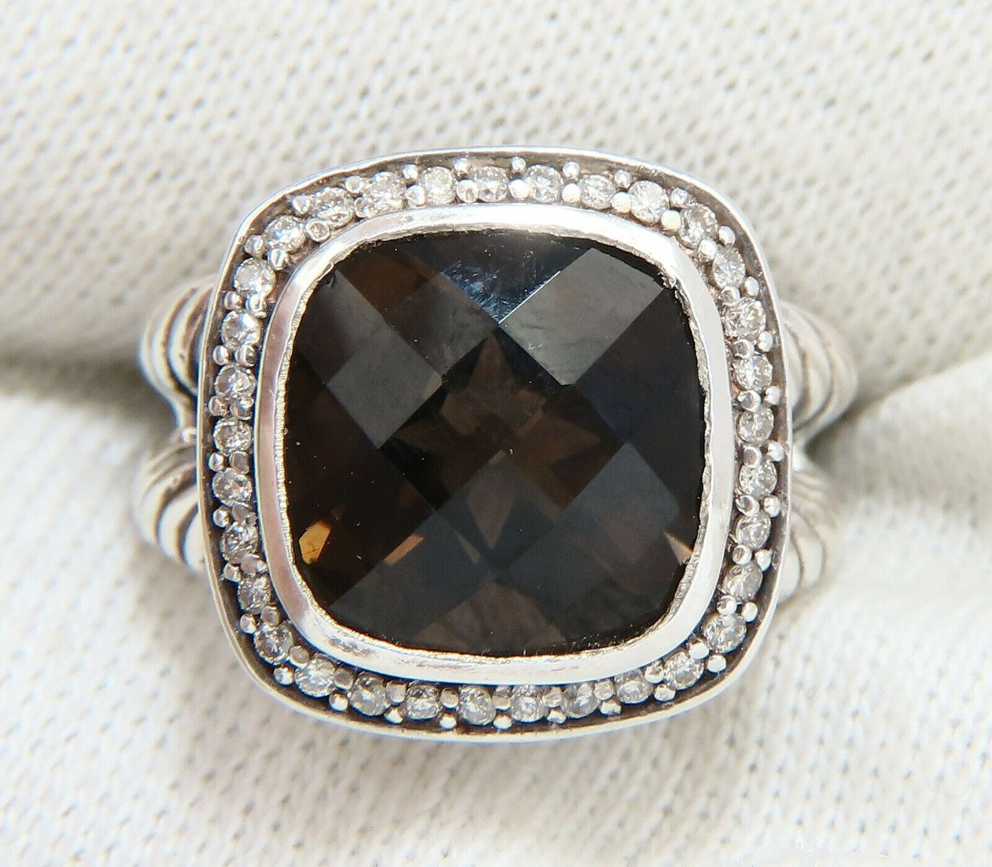 Natural Smokey Topaz Diamonds Ring Silver 925