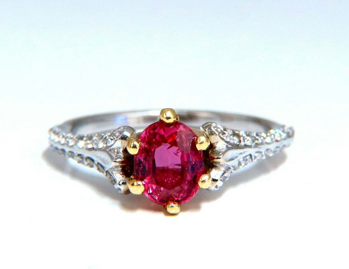AIGS Certified 1.07ct Natural Pink No Heat Ruby Diamonds Ring 14 Karat