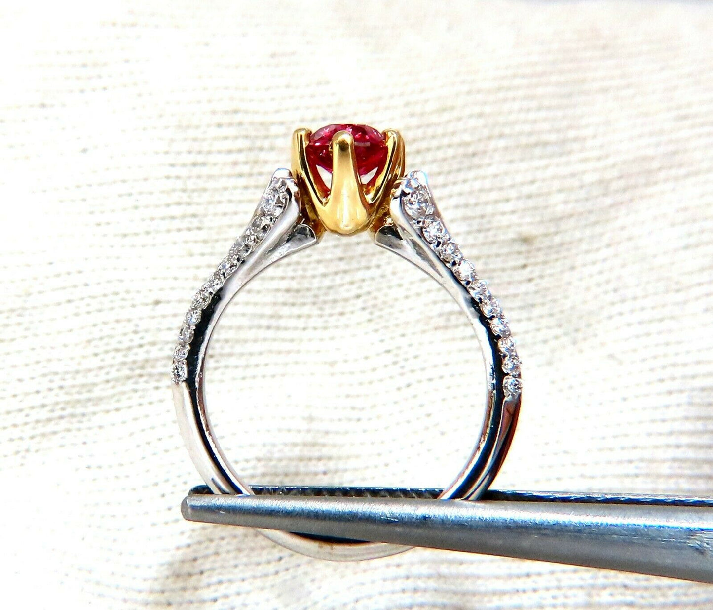 AIGS Certified 1.07ct Natural Pink No Heat Ruby Diamonds Ring 14 Karat