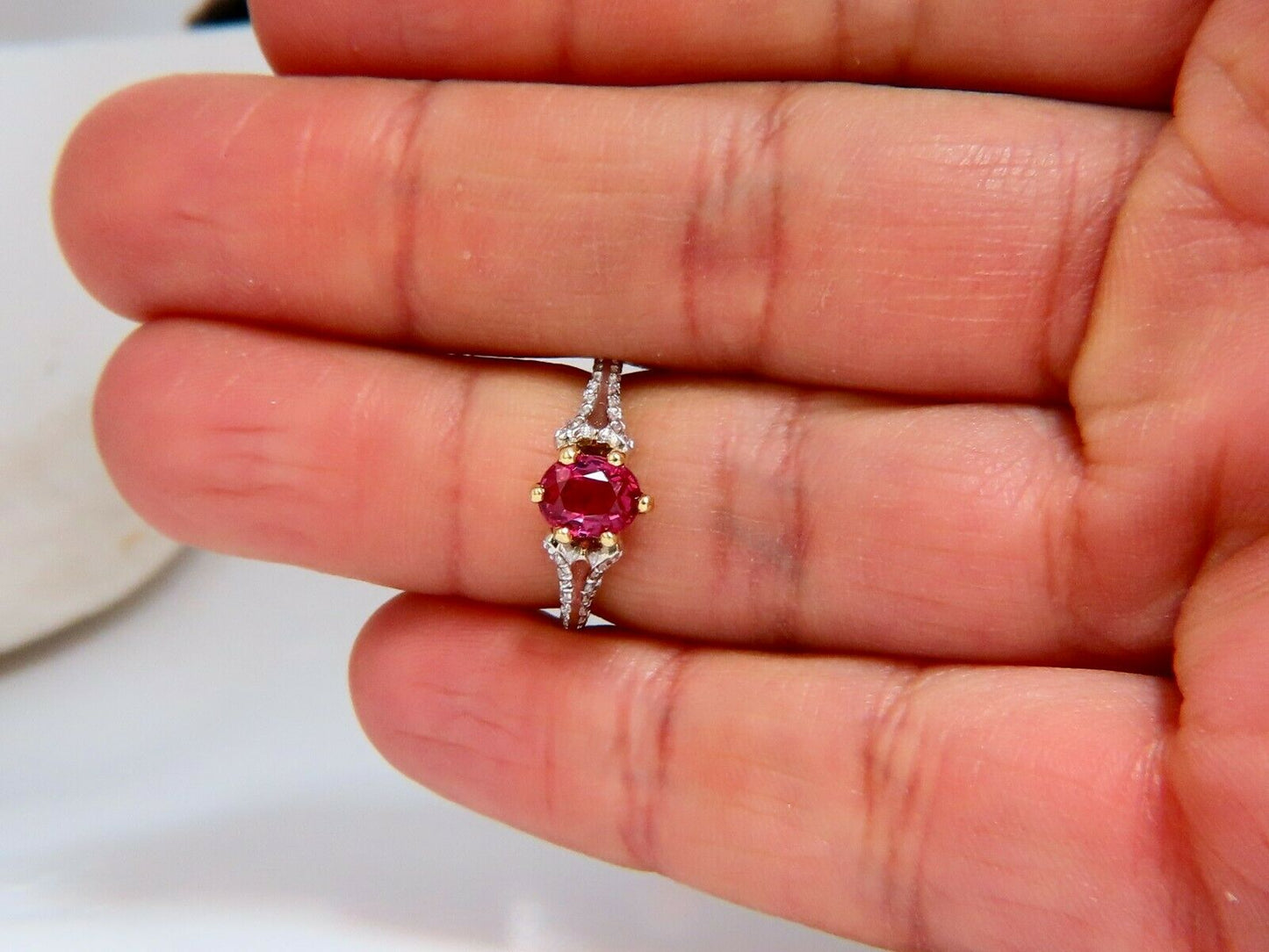 AIGS Certified 1.07ct Natural Pink No Heat Ruby Diamonds Ring 14 Karat
