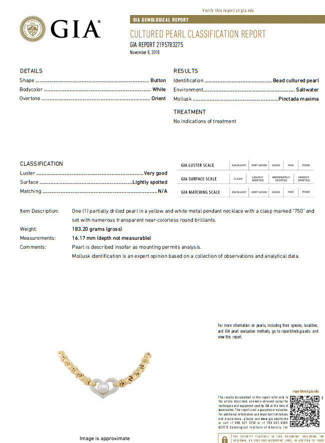 GIA certified Natural White Saltwater Cultured Pearl Diamonds Necklace 18 Karat