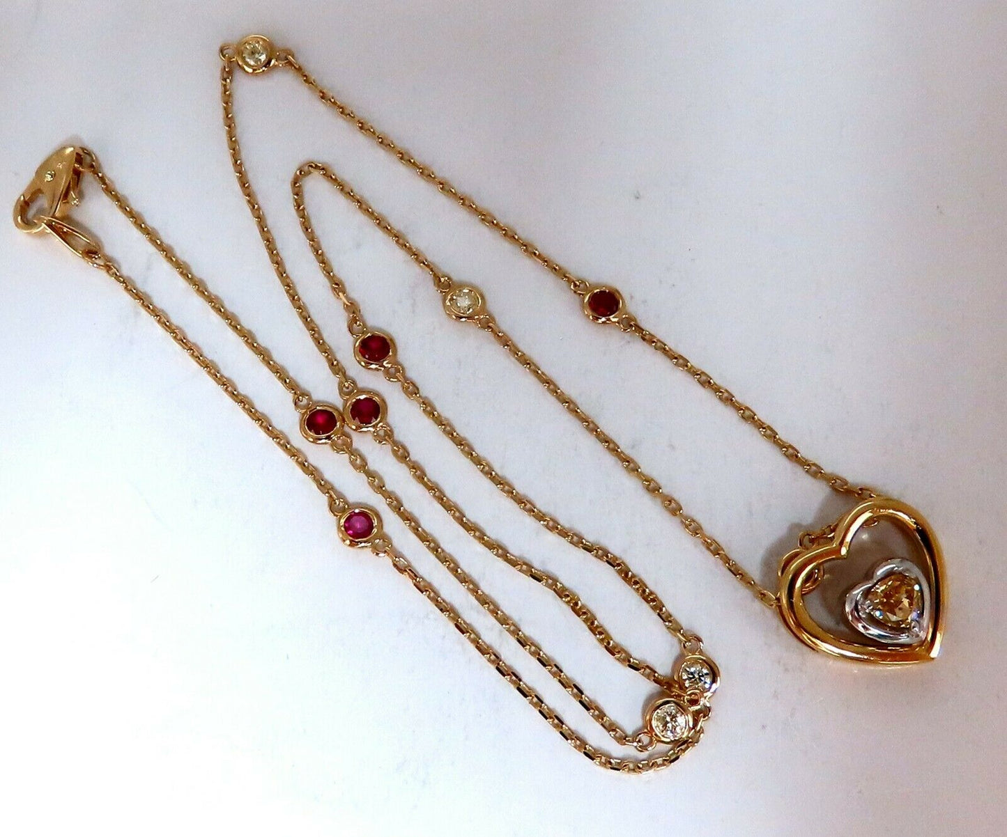 .34ct Natural Fancy color Heart Diamond Necklace 14 Karat