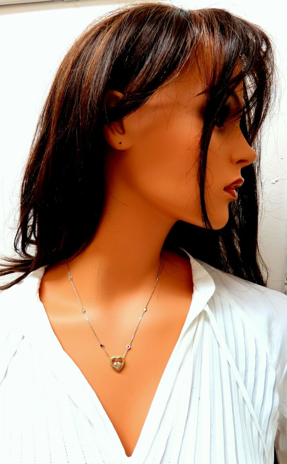 .34ct Natural Fancy color Heart Diamond Necklace 14 Karat