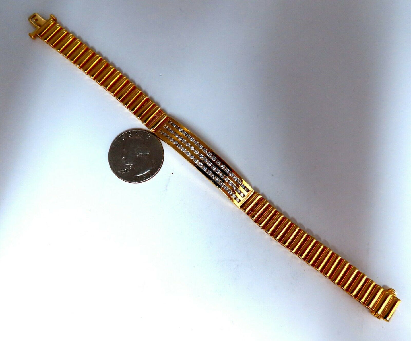 2.00ct Round Diamonds ID Tag Bracelet 14 karat Channel Three Row Smoothed Bar
