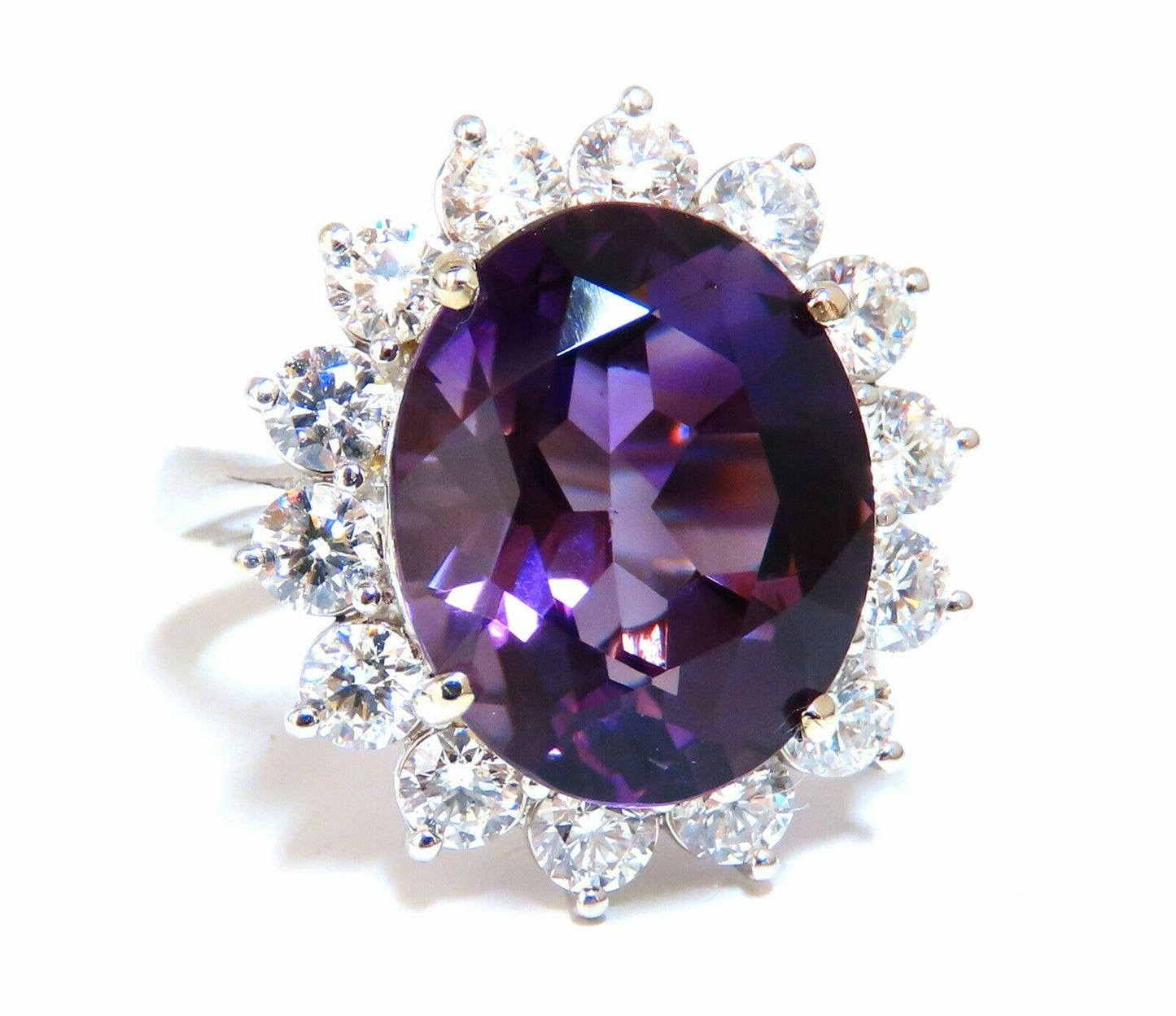 10ct Natural Vivid Purple Amethyst Diamonds Halo Cluster Cocktail Ring 14 Karat