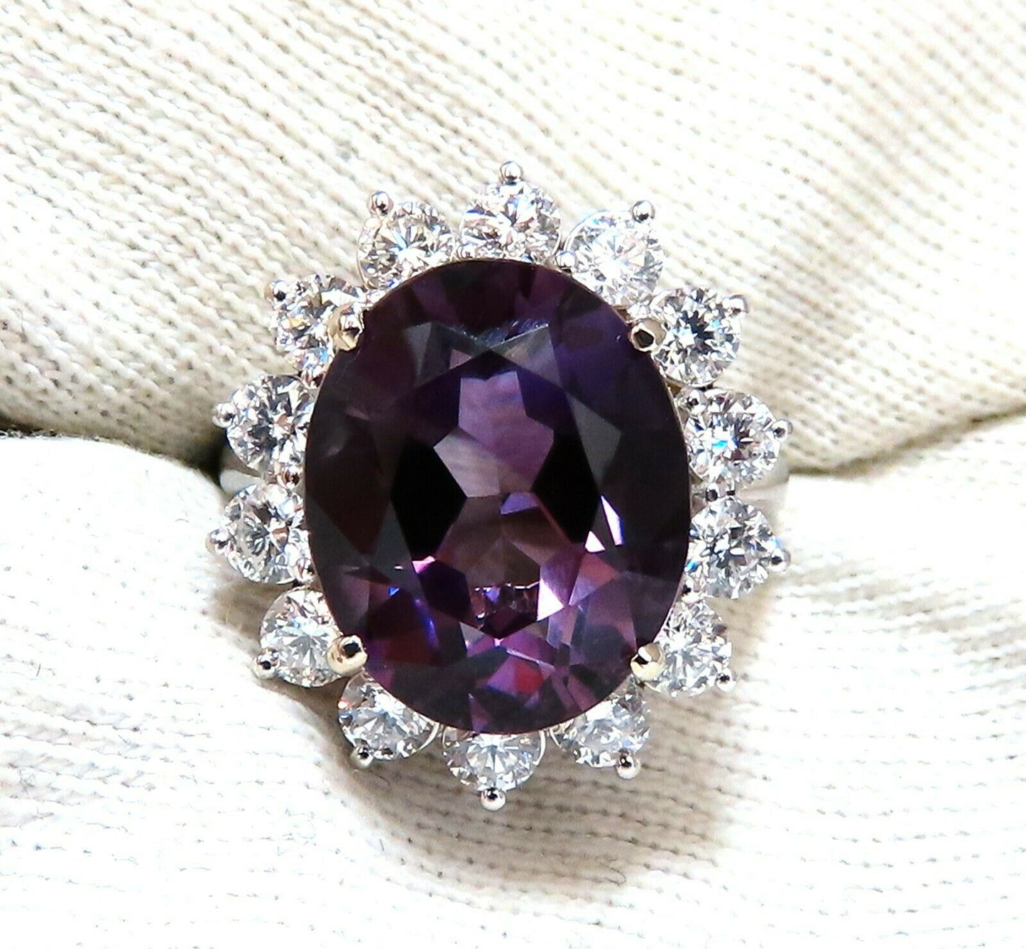 10ct Natural Vivid Purple Amethyst Diamonds Halo Cluster Cocktail Ring 14 Karat