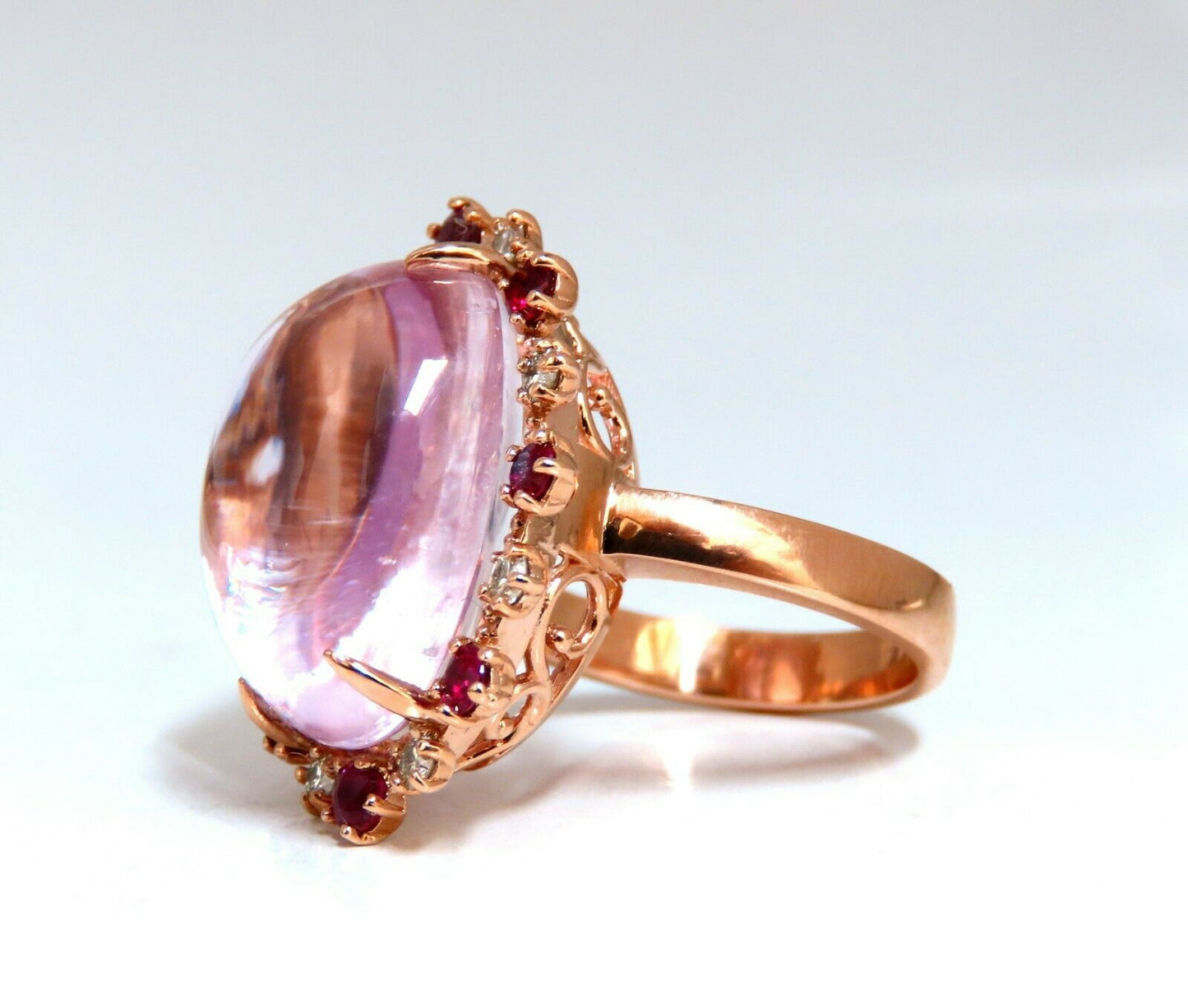 GIA Certified: 27.13ct Natural Pink Kunzite Ruby Diamonds Ring 14 Karat Gold