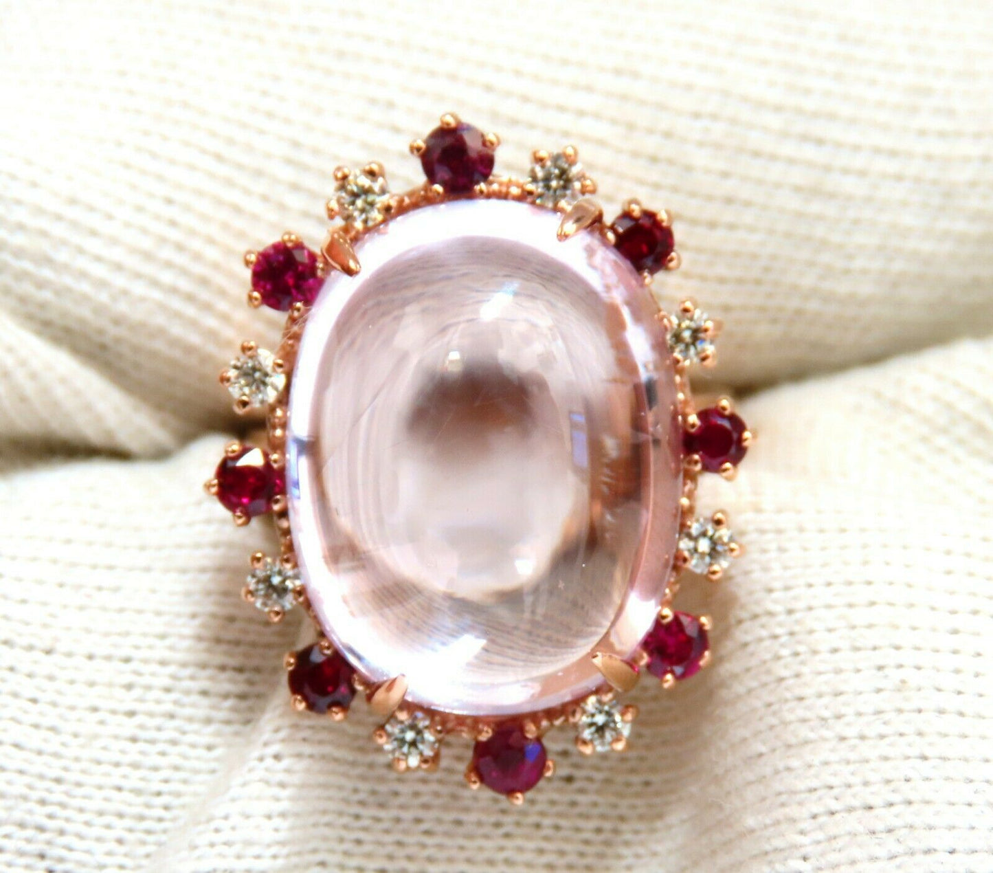 GIA Certified: 27.13ct Natural Pink Kunzite Ruby Diamonds Ring 14 Karat Gold