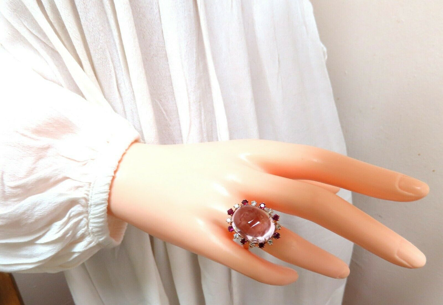 GIA Certified: 27.13ct Natural Pink Kunzite Ruby Diamonds Ring 14 Karat Gold