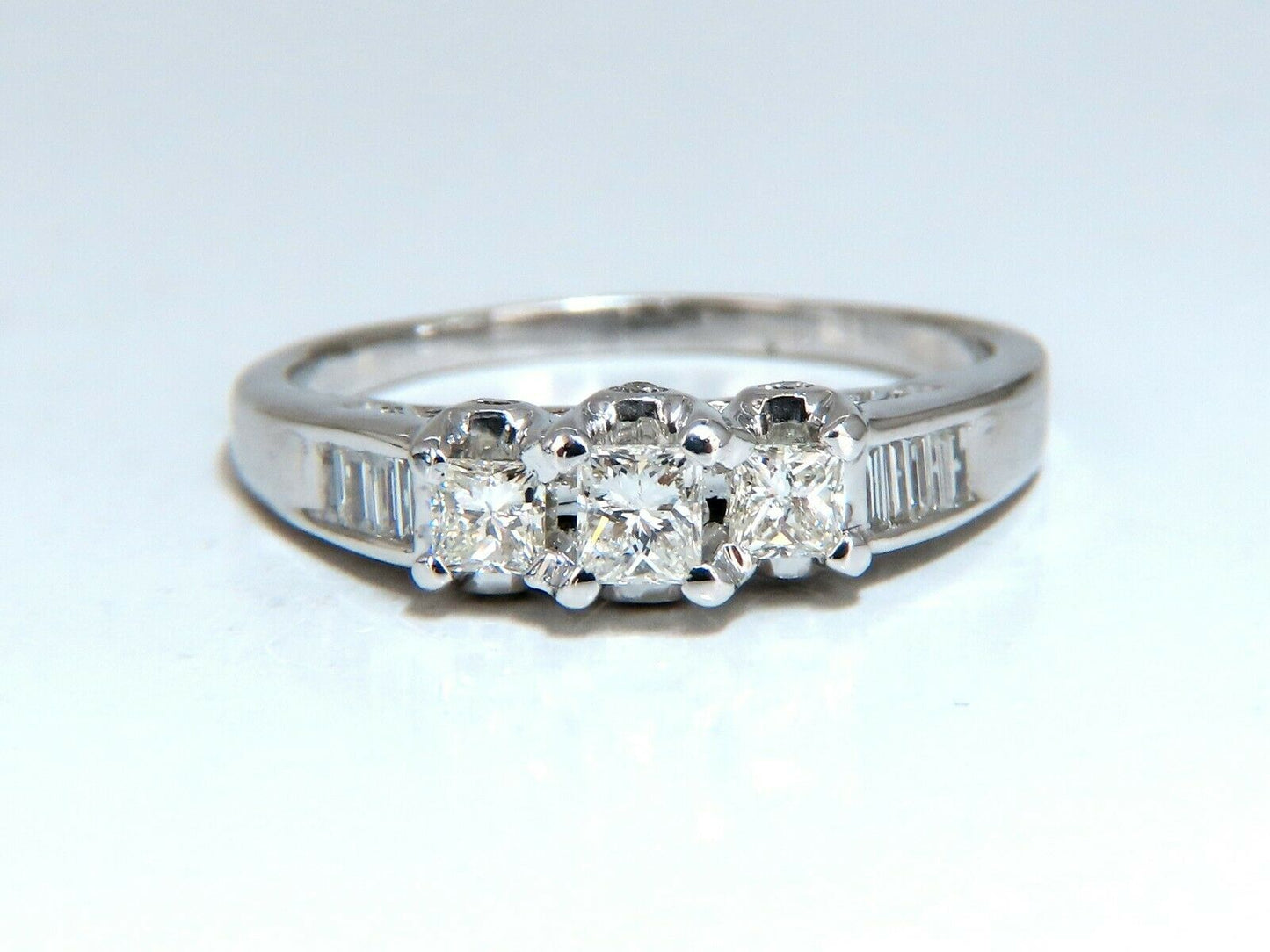 1.30ct Natural Princess Cut Diamonds Ring 14 Karat Classic Three Sz. 11.5