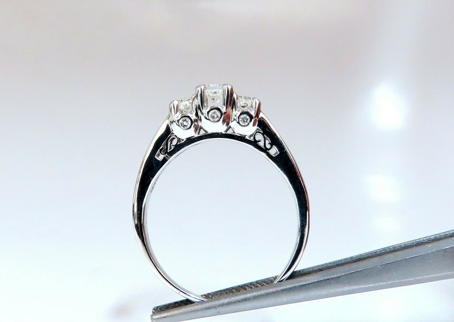 1.30ct Natural Princess Cut Diamonds Ring 14 Karat Classic Three Sz. 11.5