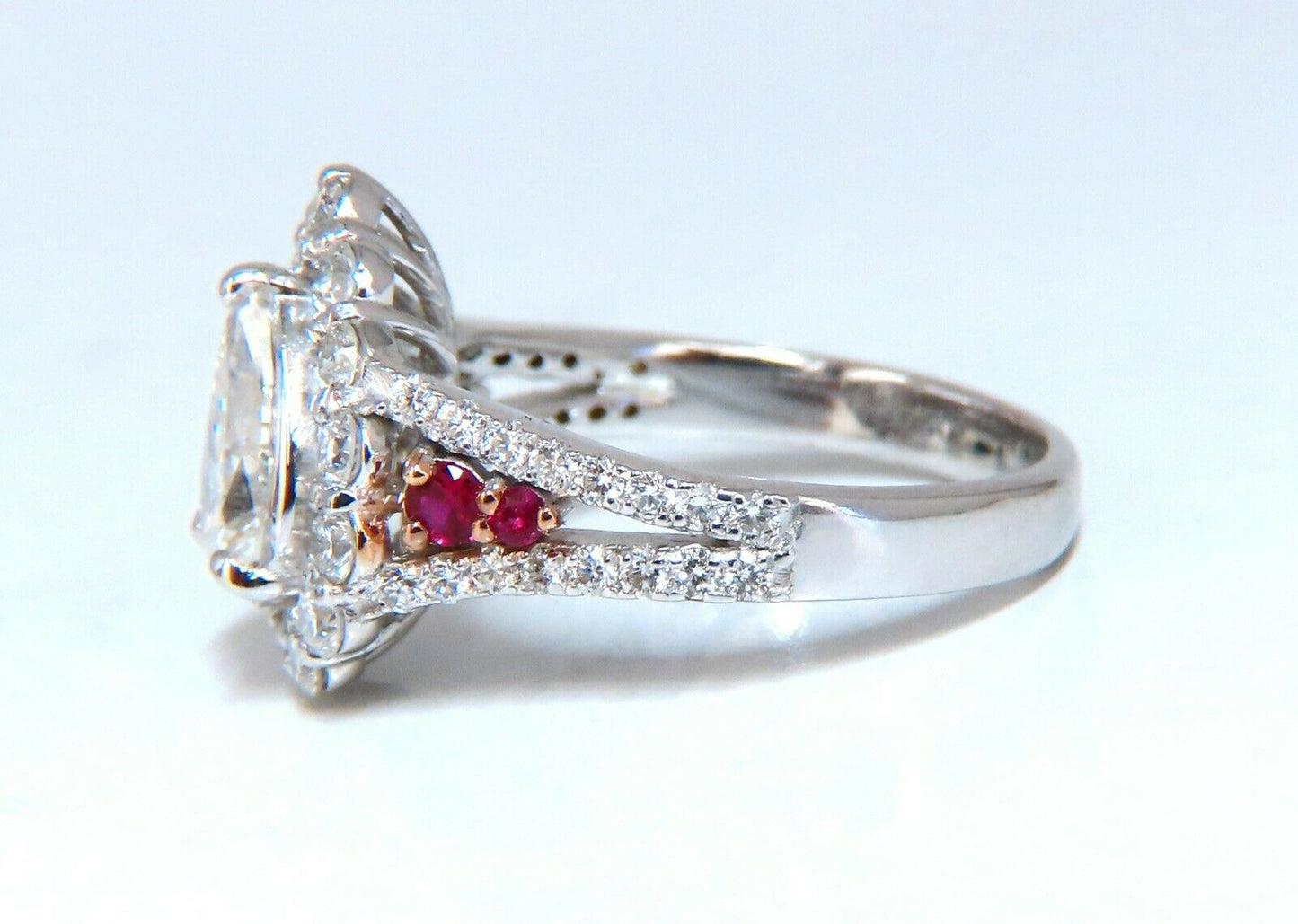 2.40ct Natural Pear Shaped Diamond Ruby Cocktail Halo Cluster Ring 14 Karat