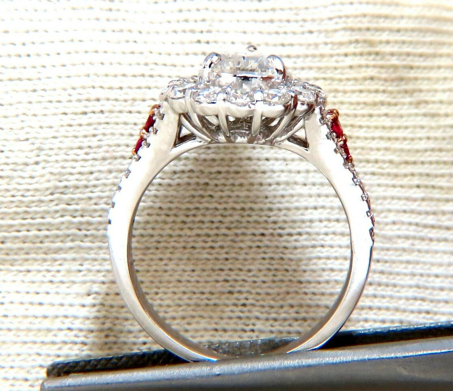 2.40ct Natural Pear Shaped Diamond Ruby Cocktail Halo Cluster Ring 14 Karat