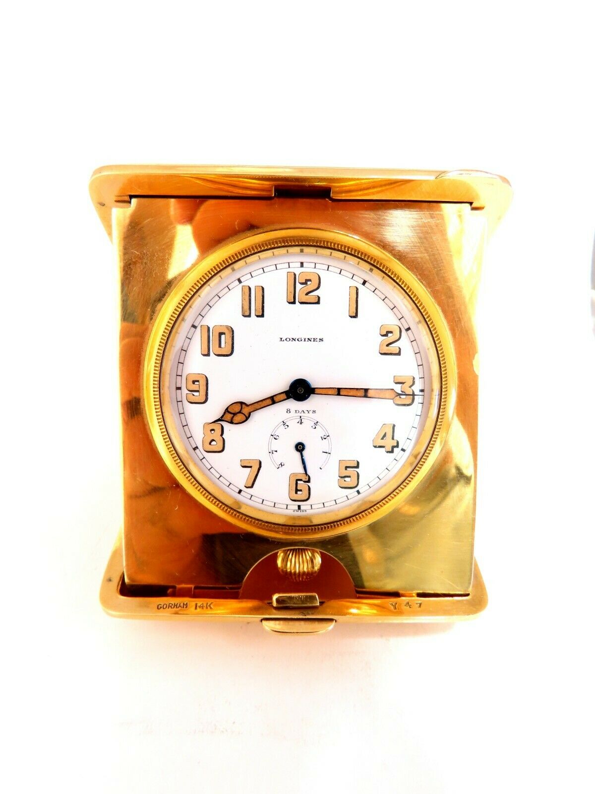 Authentic Gorham for Longines Travel Clock 14 Karat Folding 8 Day Power Reserve