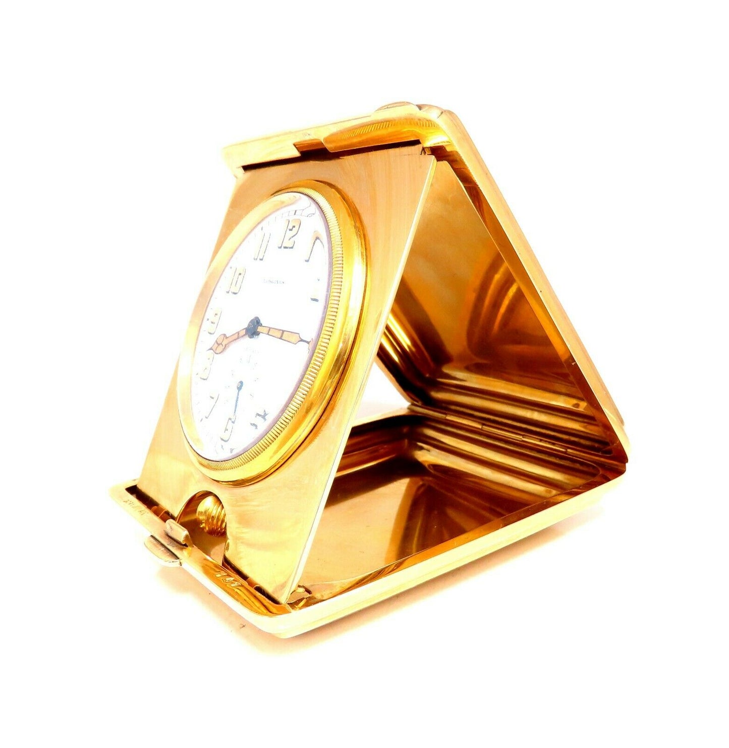 Authentic Gorham for Longines Travel Clock 14 Karat Folding 8 Day Power Reserve