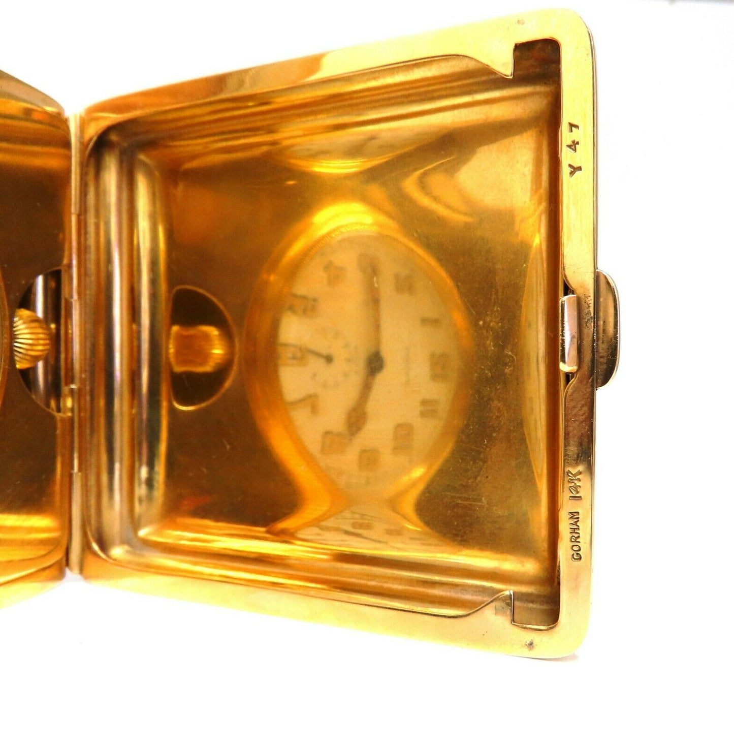 Authentic Gorham for Longines Travel Clock 14 Karat Folding 8 Day Power Reserve
