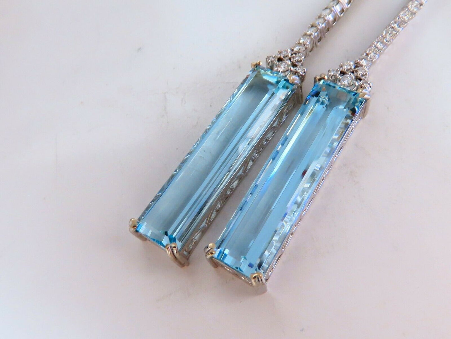 GIA Certified 62.22ct Natural Aquamarine Diamonds Dangle Earrings 18Kt Platinum