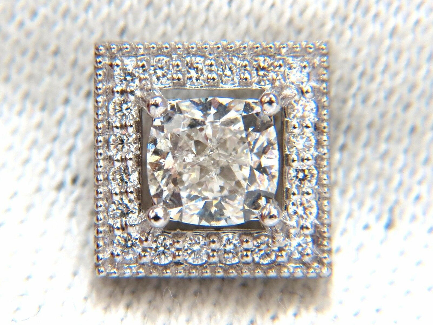 GIA Certified 1.00ct & 1.01ct Square Halo Cushion cut diamond stud earrings 14k