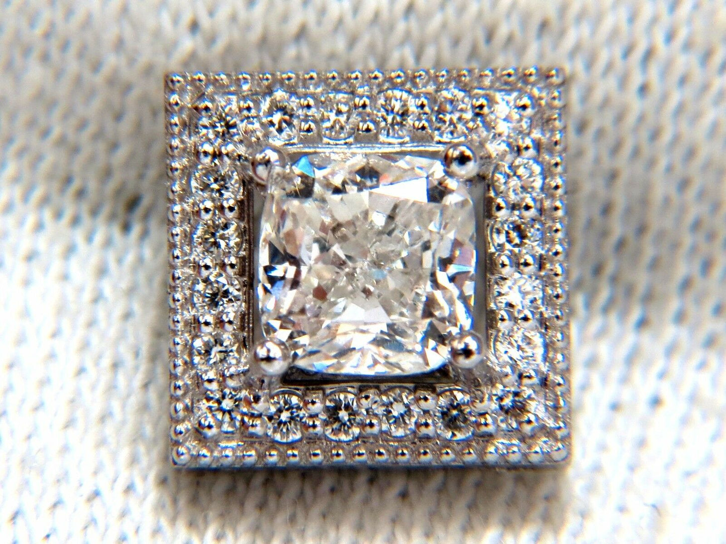 GIA Certified 1.00ct & 1.01ct Square Halo Cushion cut diamond stud earrings 14k