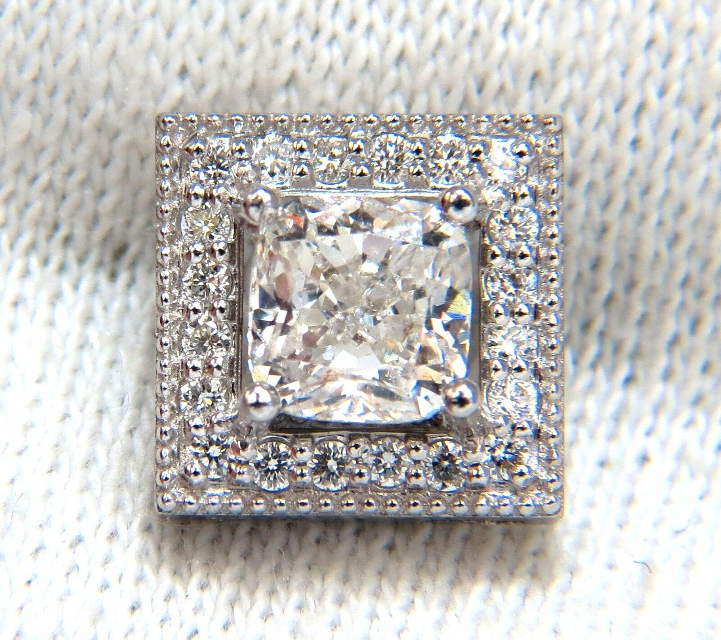 GIA Certified 1.00ct & 1.01ct Square Halo Cushion cut diamond stud earrings 14k
