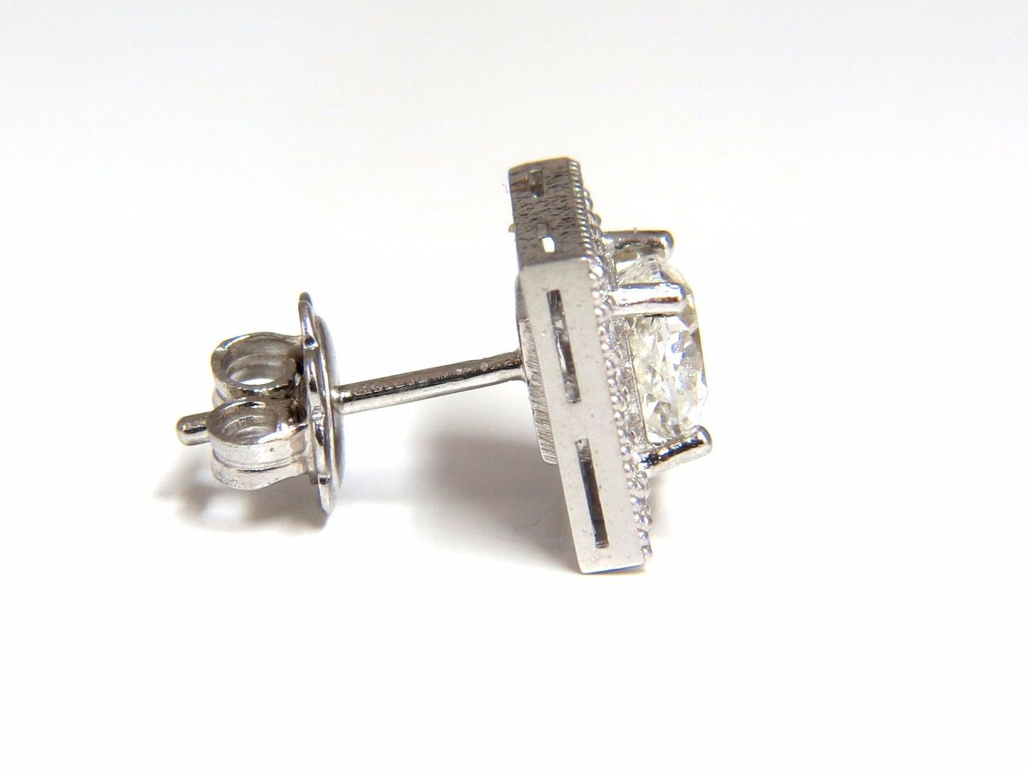 GIA Certified 1.00ct & 1.01ct Square Halo Cushion cut diamond stud earrings 14k