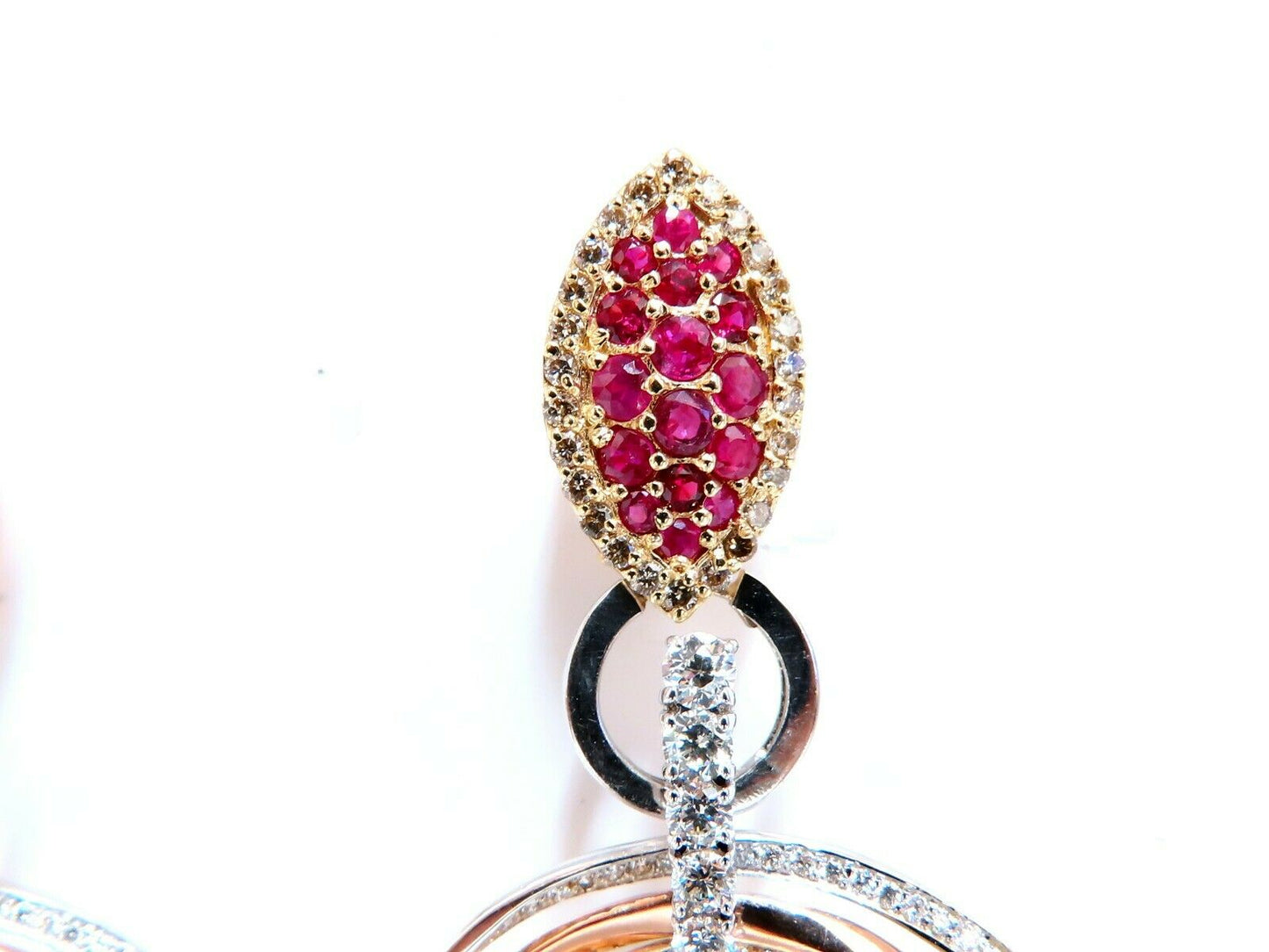 7.38ct Natural Ruby Diamond Dangle Chandelier Earrings 14 Karat Gold Omega