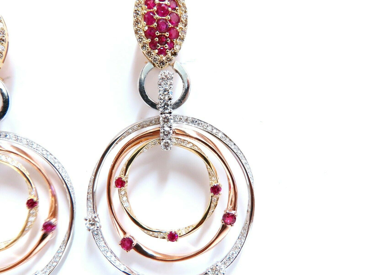 7.38ct Natural Ruby Diamond Dangle Chandelier Earrings 14 Karat Gold Omega