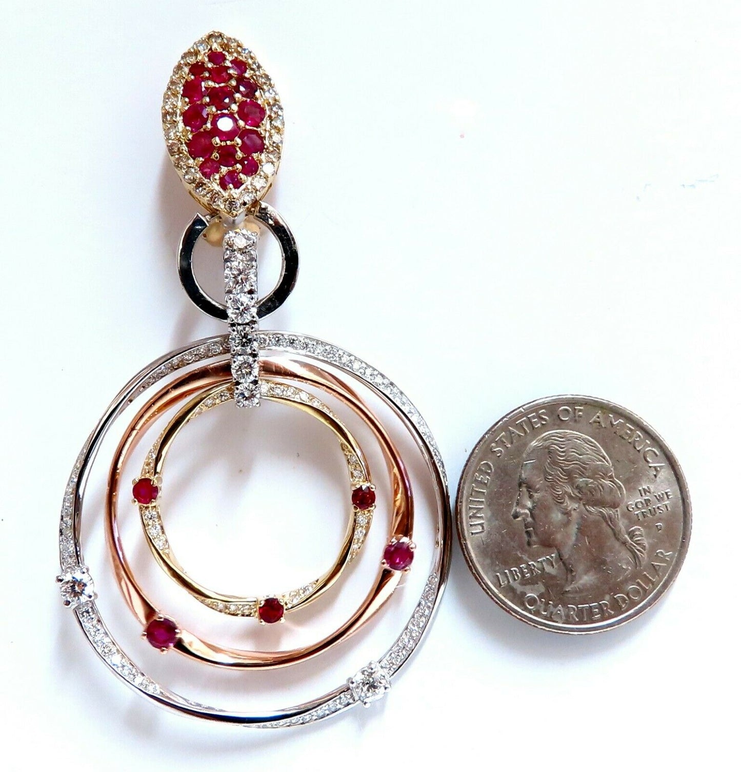 7.38ct Natural Ruby Diamond Dangle Chandelier Earrings 14 Karat Gold Omega