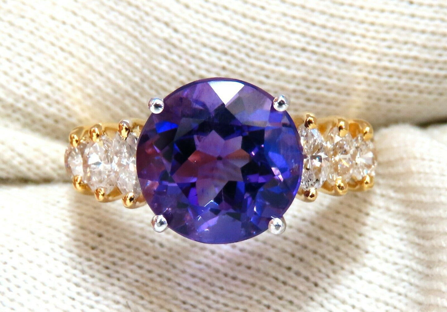 4.45ct Natural Round Vivid Purple Amethyst Diamond Ring 14 Karat