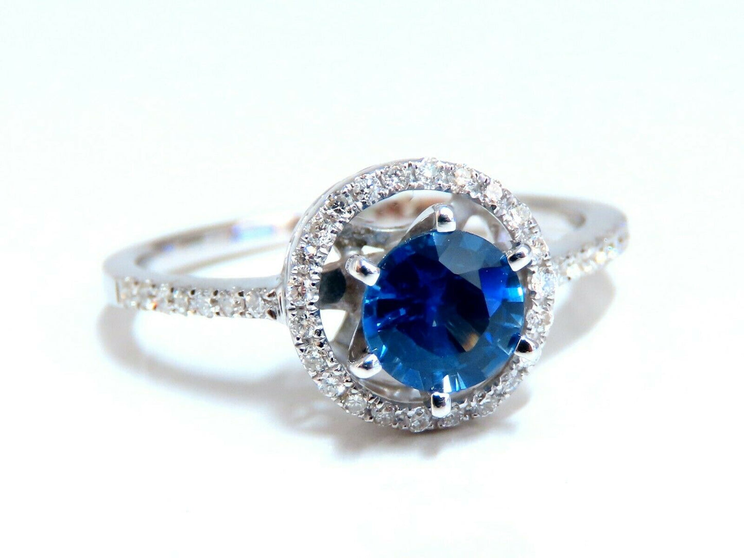 1.22ct Natural Blue Sapphire Halo Cluster Ring 14 Karat