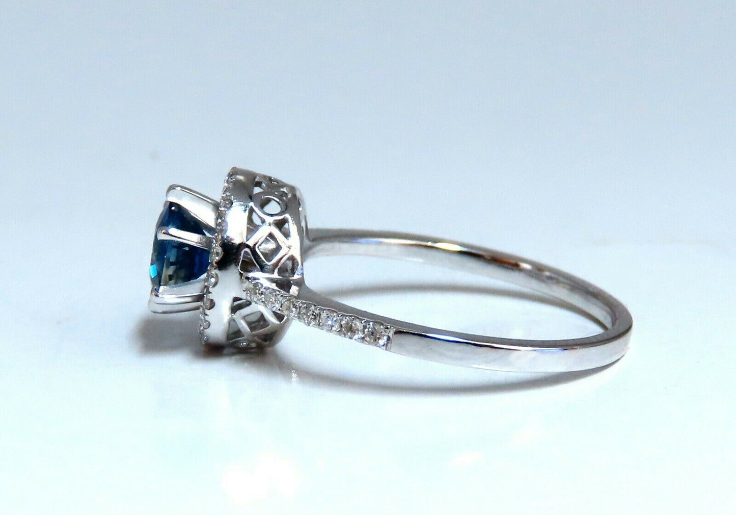 1.22ct Natural Blue Sapphire Halo Cluster Ring 14 Karat