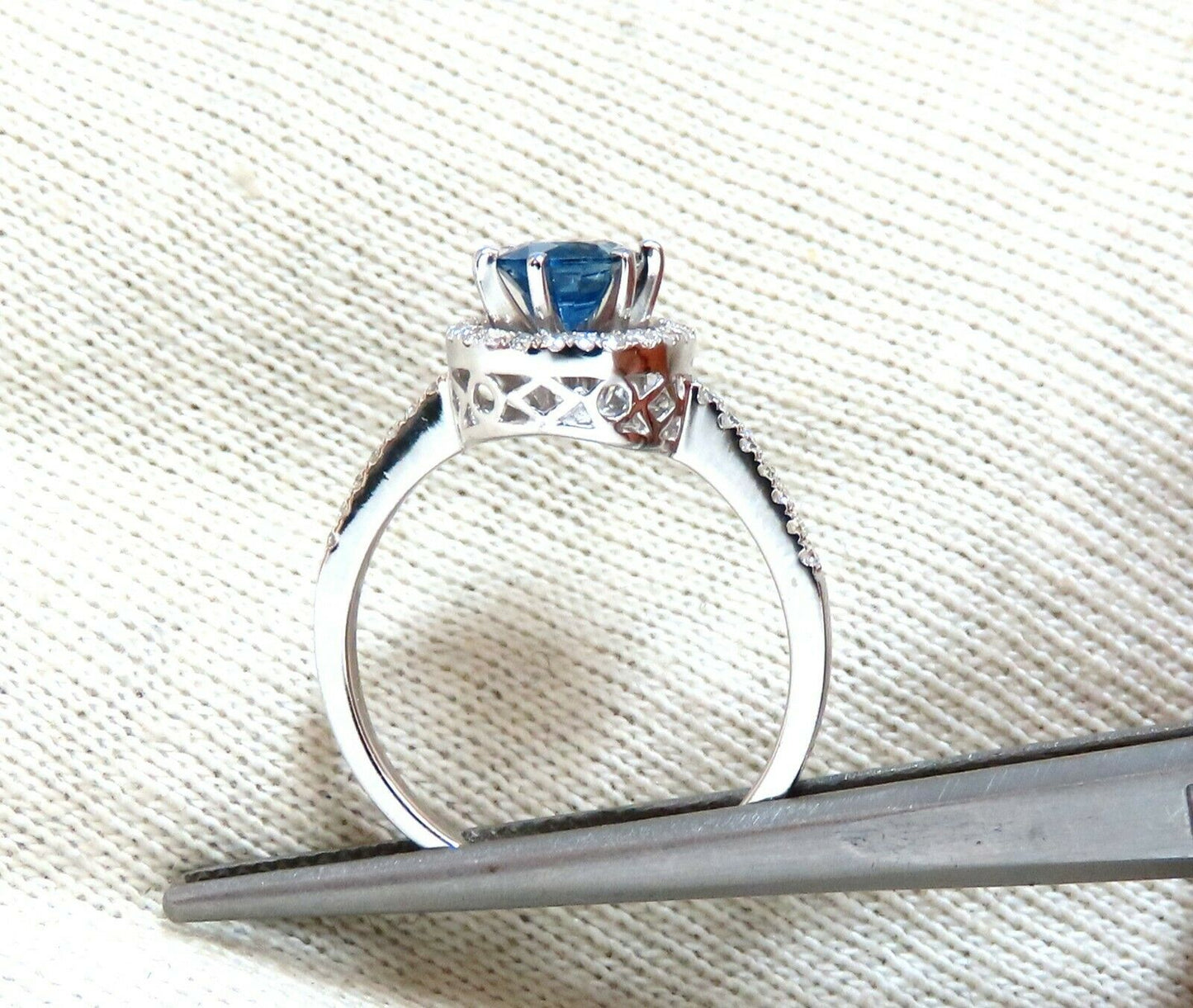 1.22ct Natural Blue Sapphire Halo Cluster Ring 14 Karat