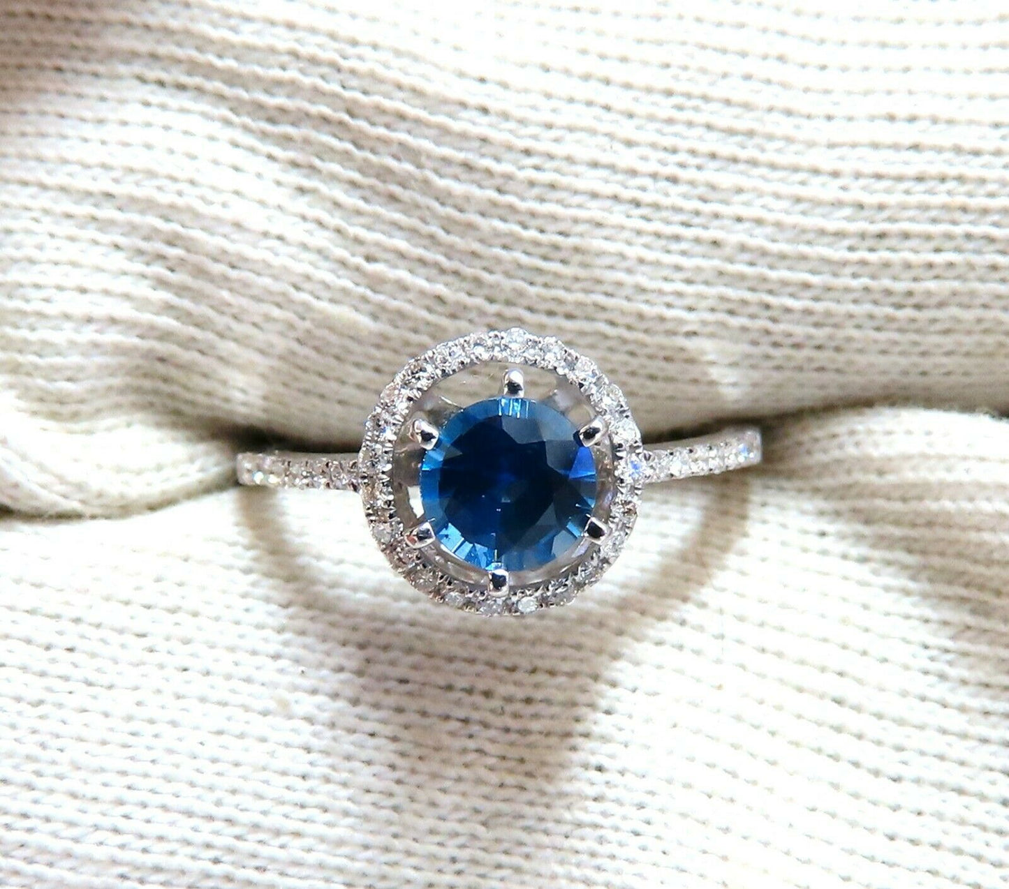 1.22ct Natural Blue Sapphire Halo Cluster Ring 14 Karat