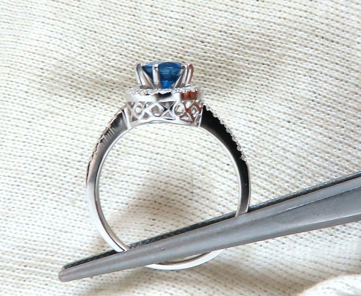 1.22ct Natural Blue Sapphire Halo Cluster Ring 14 Karat