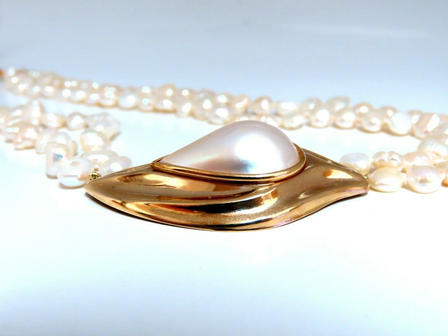 Mabe Pearl Fresh Water Double Stranded Bead Necklace 14kt 16 inch