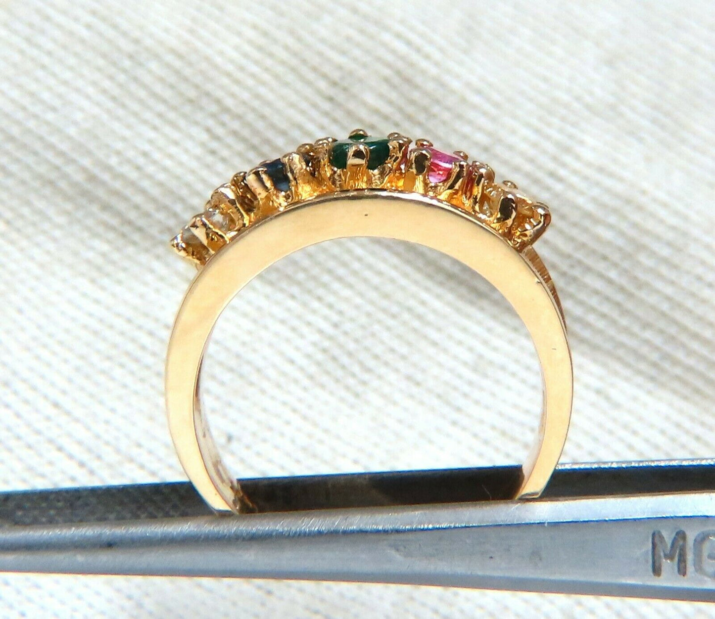 1.25ct Natural Sapphire Emerald & Diamond Mothers 5 Ring 14 Karat